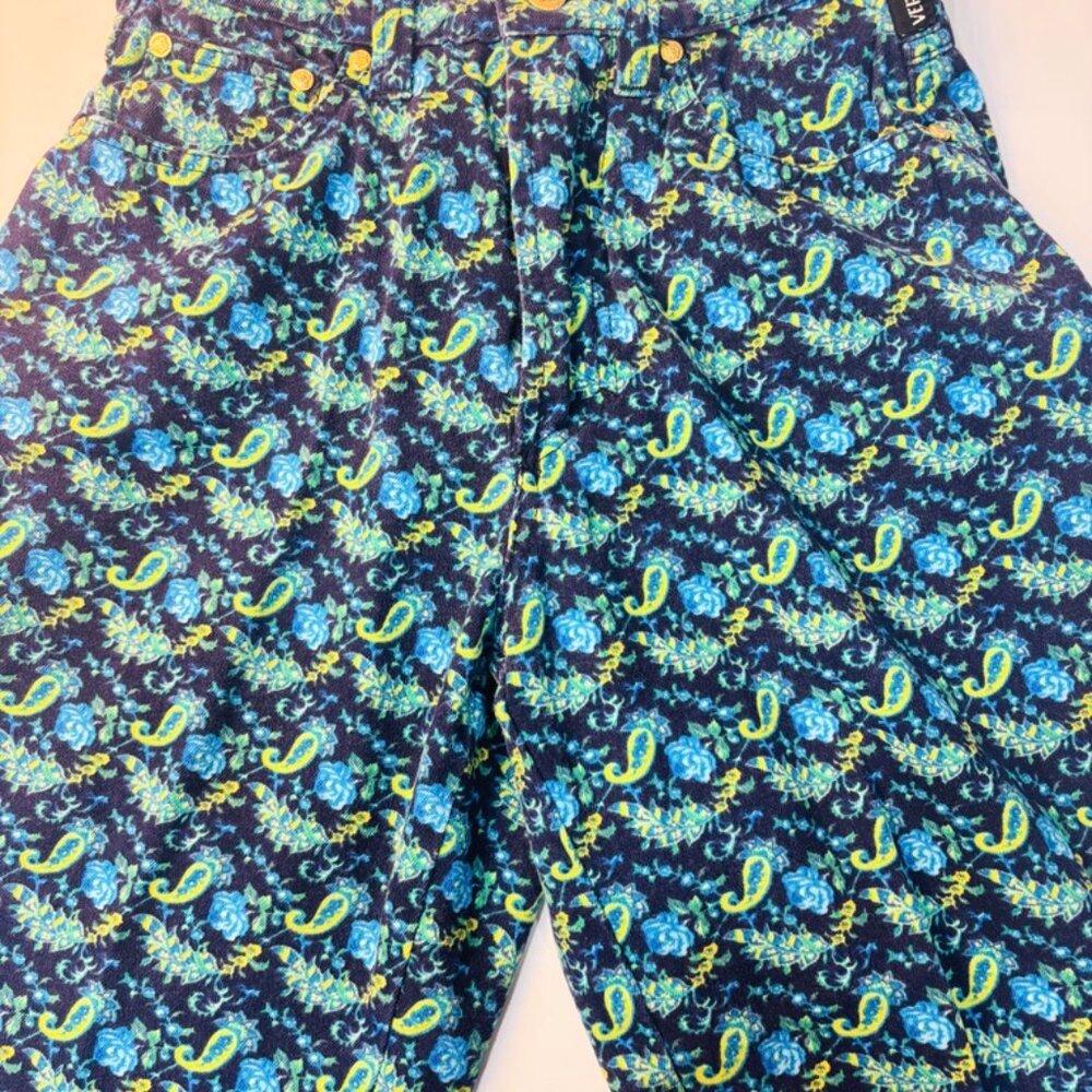 Versace Jeans Couture Designer Jeans Size 26 Paisley Floral Bright Colors - Picture 2 of 12